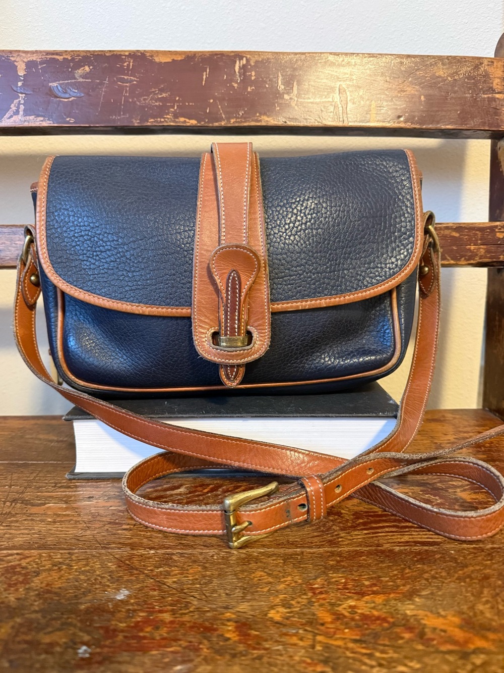 Vintage Dooney & Bourke Navy Blue All Weather Leather Equestrian Crossbody Bag
